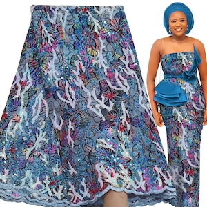 Bestway Latest French Tulle Lace Fabric 5 Yards High Quality Nigerian Sequin Embroidery African Wedding Asoebi Material.