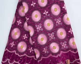 5 yardas de tejido de encaje de algodón seco nigeriano con tela de encaje suizo de piedras para vestido de fiesta de mujer.