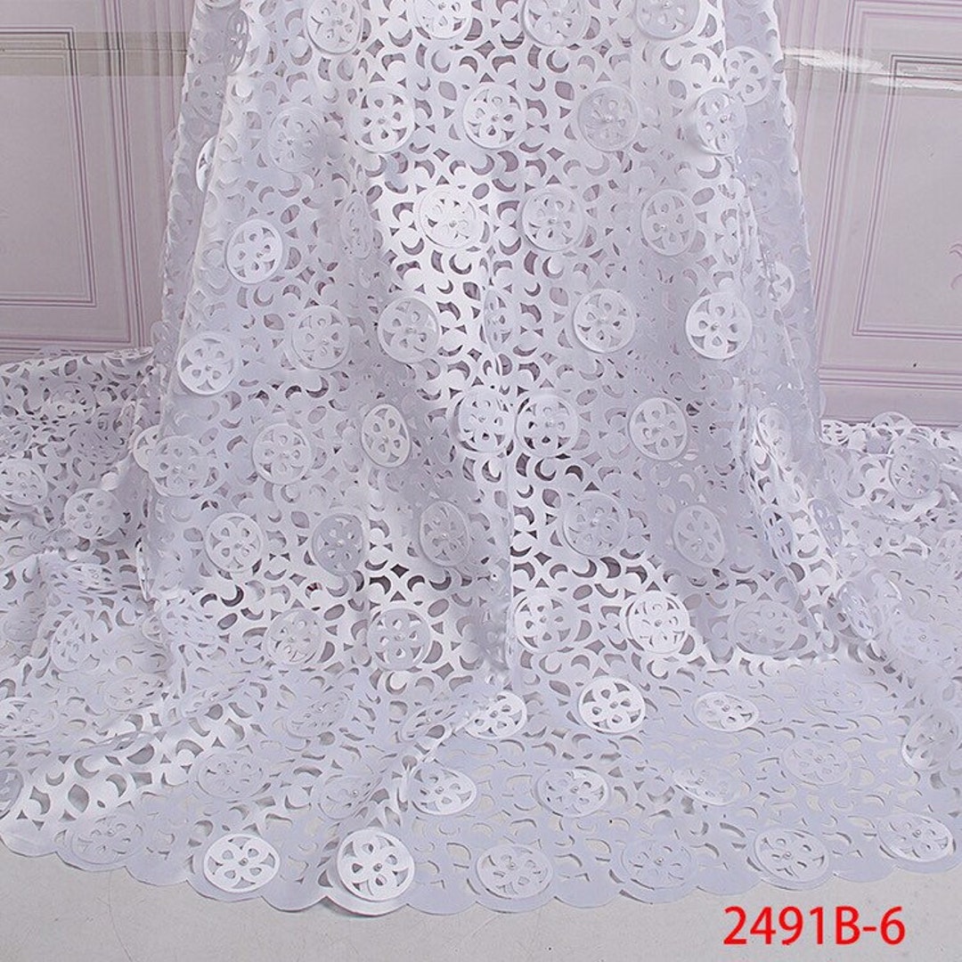 High Quality Laser Cut Lace Fabric With Beads Bridal Lace Wedding Lace