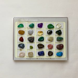 SPECIAL Sale Item, Gemstone Educational Specimen Box of tumbled Gemstones, in a clear 5&quot;L x 4&quot;W x 1&quot;D Presentation Box
