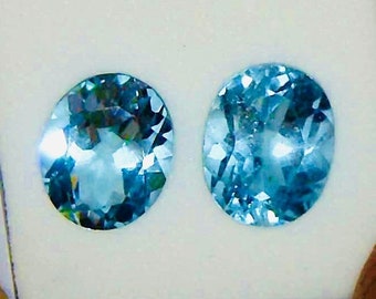 Sky Blue Topaz, a set of two, 10 x 8 mm Ovals, 5.75 ctw, loose stones for earrings, cuff links, matching pendants or engagement rings.