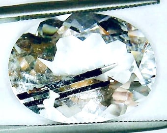 Black Tourmalinated Crystal Quartz, 20 x 15mm Oval, 16.70ct,  the look of two Black sticks in clear ice