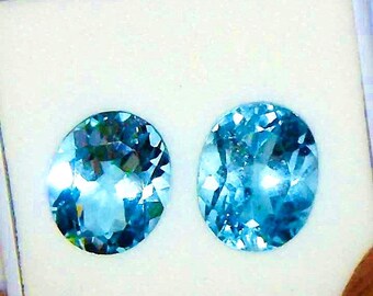 Sky to Swiss Blue Topaz, a set of two, 10 x 8 mm Ovals, 5.75 ctw, loose stones for earrings, cuff links, pendants or rings.