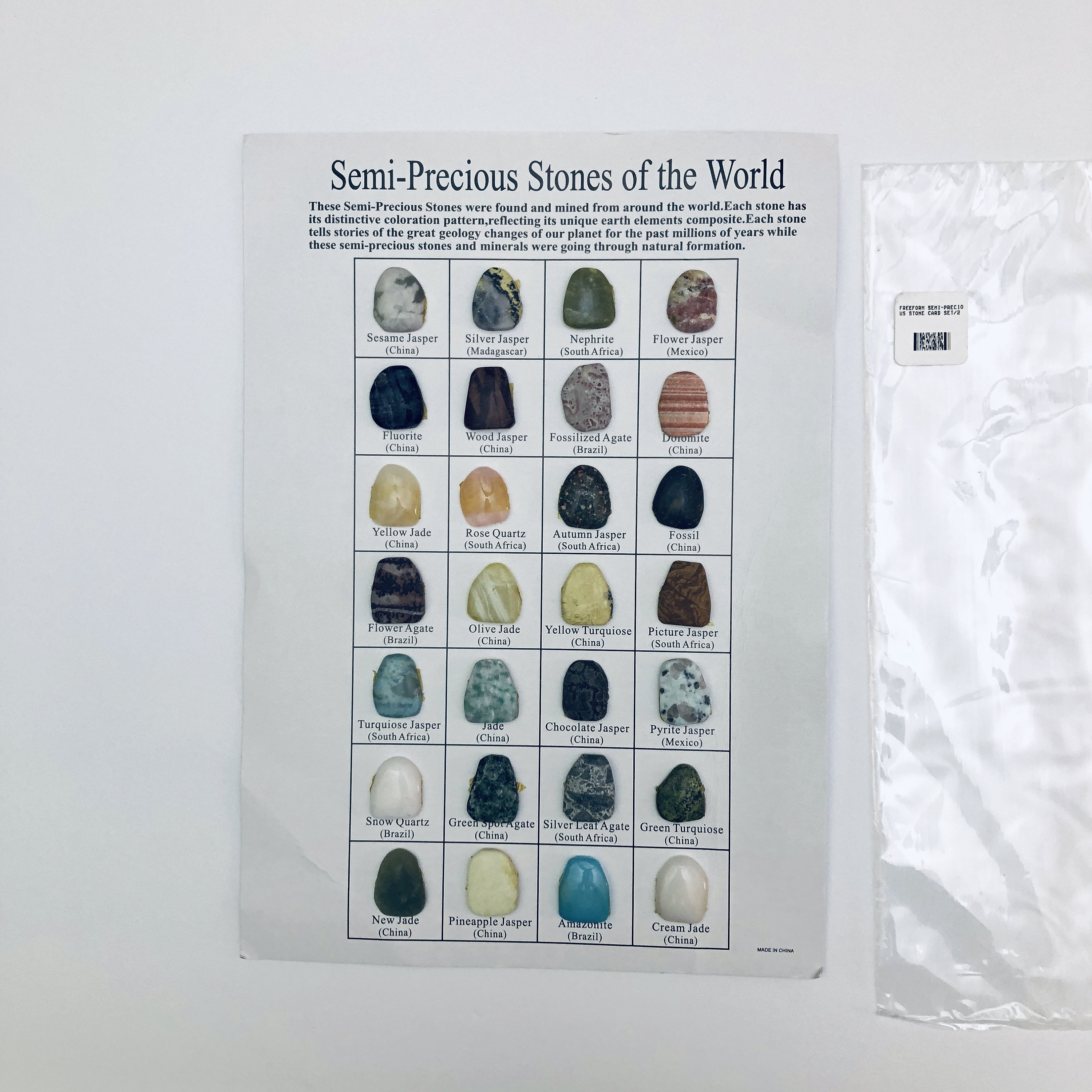 Semi-precious Stones Mounted on ID Cards, 28 Actual Stones