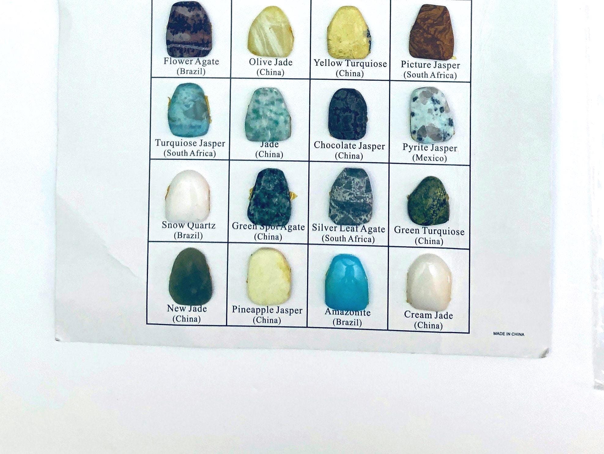 Semi-precious Stones Mounted on ID Cards, 28 Actual Stones of the World ...