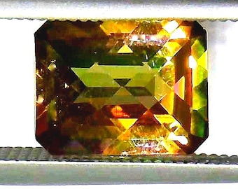 Mango Topaz, Flashing green, orange with gold highlights, Loose Gemstone, 10 x 8mm rectangle, approx 3 cts, treated,