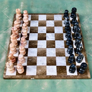 Mexican Marble Chess Set (seconds) Marble Board 13.75 sq. x 5/8 inches T, pieces 2 to 3 inches tall, CHOOSE YOUR Color combination