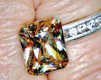 Brilliant Champagne Diamond color Diamond simulate, Strontium Titanate, 11 x 9mm Emerald shape,scissor cut , 7.35 ct minimum, loose gemstone