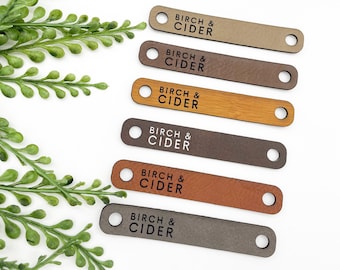 MIDI Skinny Tags // 0.5” x 3&quot; //No Sew Faux Leather Tags // Chicago Screw Rivet  // Business Labels for Hats // Crochet Tag // Knits tags