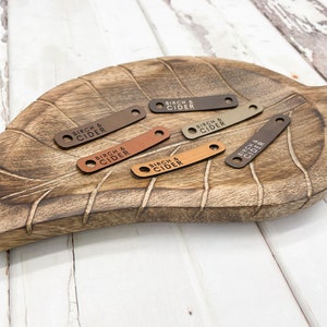 MINI Skinny Tags // 0.5” x 2.5&quot; //No Sew Faux Leather Tags // Chicago Screw Rivet  // Business Labels for Hats // Crochet Tag // Knits