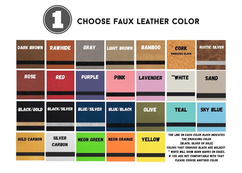 May include: A colour chart displaying faux leather options. The chart features colours such as dark brown, grey, red, purple, pink, and others. Text at the top reads "CHOOSE FAUX LEATHER COLOUR".