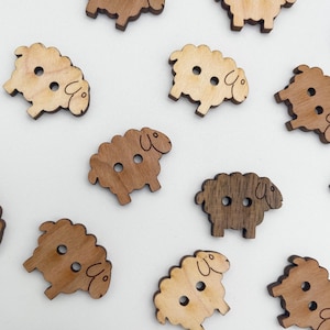 1” Sheep Shaped Wooden Buttons // Knitting Crocheting // Faux Pom Buttons // Crafting // Handmade // Sewing // Yarn // Sweaters //