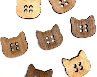 1" Cat Wooden Buttons: Knitting & Crochet Crafting Pom Pom Buttons