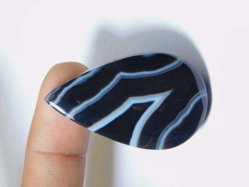 Top Royal Natural Black Banded Agate Cabochon Amazing Black Banded Agate Gemstone Handcraft Loose Stone For Jewelry 61 Ct 47X28 mm #7045