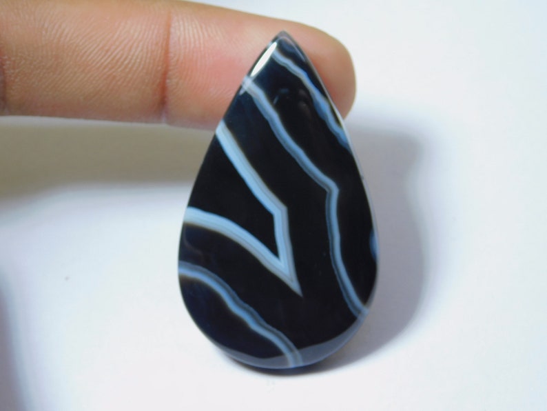 Top Royal Natural Black Banded Agate Cabochon Amazing Black Banded Agate Gemstone Handcraft Loose Stone For Jewelry 61 Ct 47X28 mm #7045