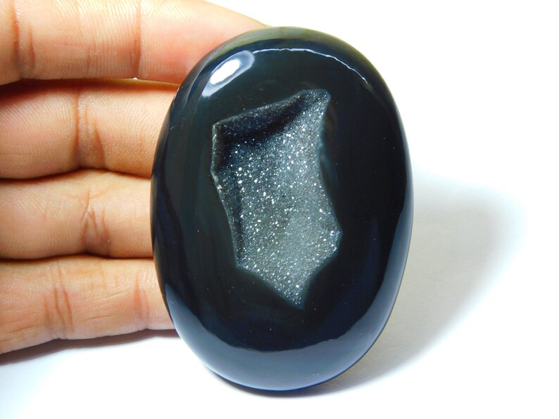 Rare Black Onyx Druzy Cabochon Top Quality Hand Polish Loose Stone Jewelry making Onyx Gemstone Oval Shape 289Ct 70X50 mm#2199 Very !!