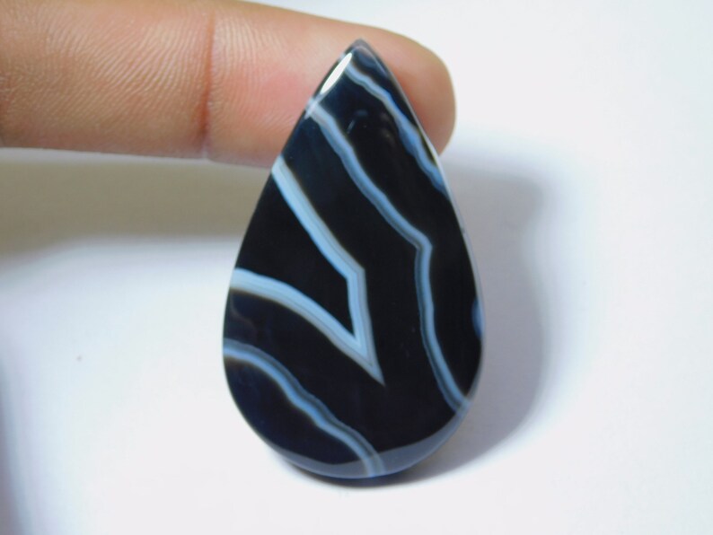 Top Royal Natural Black Banded Agate Cabochon Amazing Black Banded Agate Gemstone Handcraft Loose Stone For Jewelry 61 Ct 47X28 mm #7045
