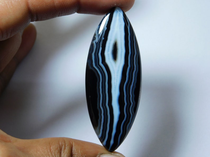 Top Grade 83 Ct 64X25 mm #6336 Natural Black Banded Agate Cabochon Black Banded Agate Gemstone Black Banded Agate Loose Stone For Jewelry