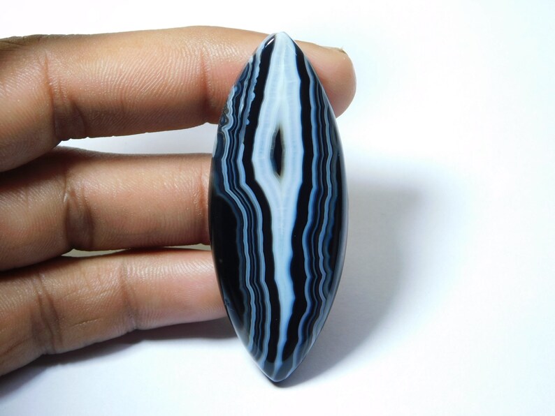 Top Grade 83 Ct 64X25 mm #6336 Natural Black Banded Agate Cabochon Black Banded Agate Gemstone Black Banded Agate Loose Stone For Jewelry