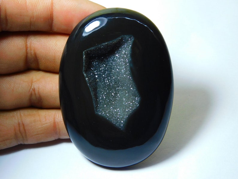 Rare Black Onyx Druzy Cabochon Top Quality Hand Polish Loose Stone Jewelry making Onyx Gemstone Oval Shape 289Ct 70X50 mm#2199 Very !!