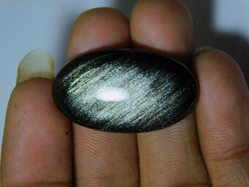 Natural Silver Obsidian Cabochon Hand Polish Loose Stone Top Quality Gemstone Semi Precious Jewelry Making Oval Shape 34 Ct 35X20 mm #3061