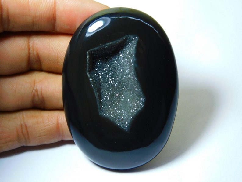 Rare Black Onyx Druzy Cabochon Top Quality Hand Polish Loose Stone Jewelry making Onyx Gemstone Oval Shape 289Ct 70X50 mm#2199 Very !!