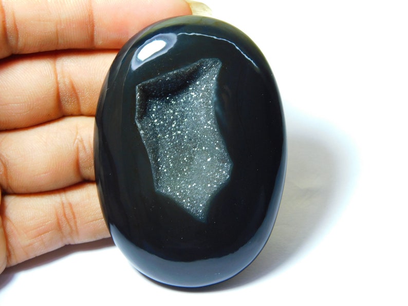 Rare Black Onyx Druzy Cabochon Top Quality Hand Polish Loose Stone Jewelry making Onyx Gemstone Oval Shape 289Ct 70X50 mm#2199 Very !!