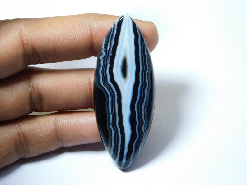Top Grade 83 Ct 64X25 mm #6336 Natural Black Banded Agate Cabochon Black Banded Agate Gemstone Black Banded Agate Loose Stone For Jewelry