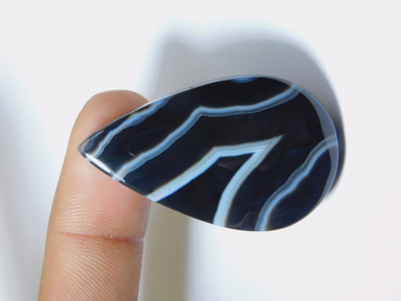 Top Royal Natural Black Banded Agate Cabochon Amazing Black Banded Agate Gemstone Handcraft Loose Stone For Jewelry 61 Ct 47X28 mm #7045