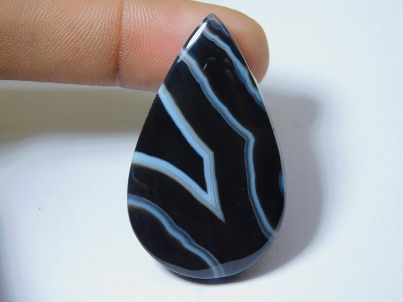 Top Royal Natural Black Banded Agate Cabochon Amazing Black Banded Agate Gemstone Handcraft Loose Stone For Jewelry 61 Ct 47X28 mm #7045