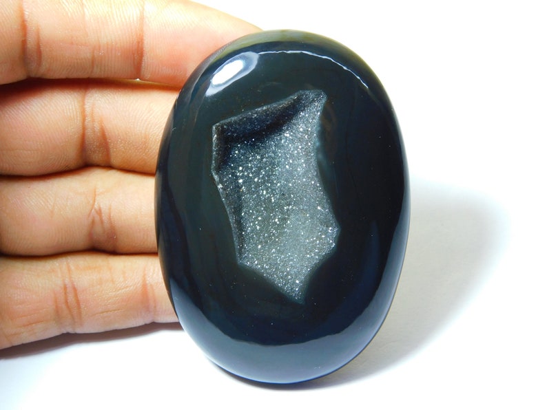 Rare Black Onyx Druzy Cabochon Top Quality Hand Polish Loose Stone Jewelry making Onyx Gemstone Oval Shape 289Ct 70X50 mm#2199 Very !!