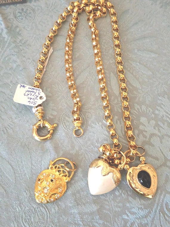 Joan Rivers 3 Hearts Charm Necklace - Gold, Black,