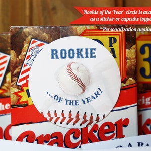 Pegatinas de béisbol, Pegatina de fiesta de cumpleaños de béisbol, Novato del año, Pegatinas personalizadas, Novato, 1er cumpleaños, cualquier edad