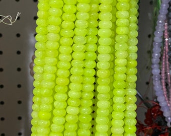 US SELLER ~ New SMOOTH Deep Neon Lime Green Jade Rondelle 8x5mm Colored Jade Full Strand Jade bead,Dyed Jade Beads,Gemstone for Necklace