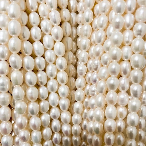1.2mm Big Hole 6-7mm, 7-8mm Natural White Freshwater Pearl, High Luster,Rice Pearl, Oval Pearl, Rice Shape Beads, Genuine Pearl, Full Strand
