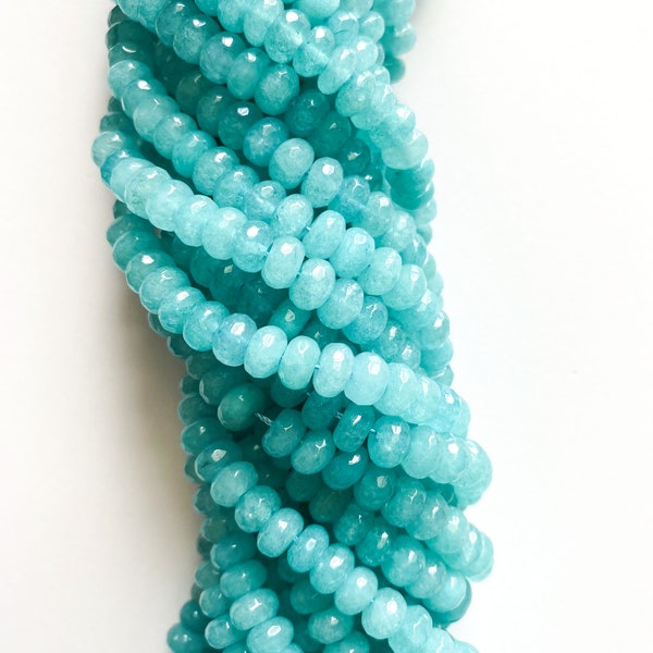 US SELLER~ Aqua Faceted Jade Rondelle 8x5mm Colored Jade Full Strand Jade bead,Dyed Jade Beads,Gemstone Beads for Necklace,Bracelet,Trends