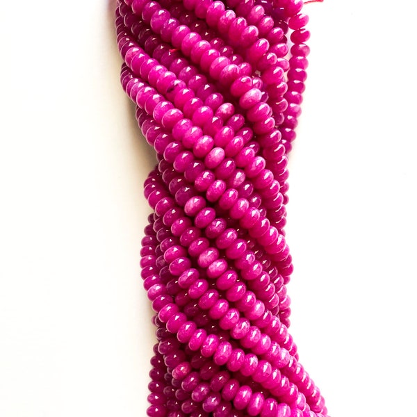 US SELLER~ Hot Pink SMOOTH Jade Rondelle 8x5mm Colored Jade Full Strand Jade bead, Dyed Jade Bead, Gemstone Beads,Neon, Magenta Fall rainbow