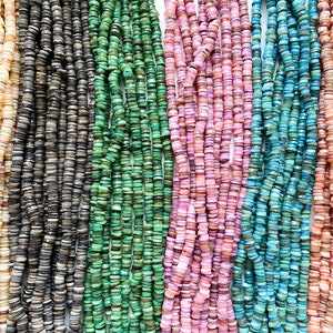 Natural Shell Heishi Beads, Pearl Heishi Beads, Shell beads, Spacer Beads, Oyster Shell Beads, Green, Orange,Grey, Brown, Blue, Purple Shell
