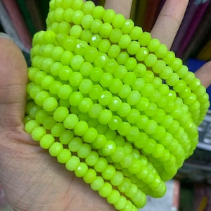 US SELLER ~ Deep Neon Lime Green Faceted Jade Rondelle 8x5mm Colored Jade Full Strand Jade bead,Dyed Jade Beads,Gemstone for Necklace,Trends