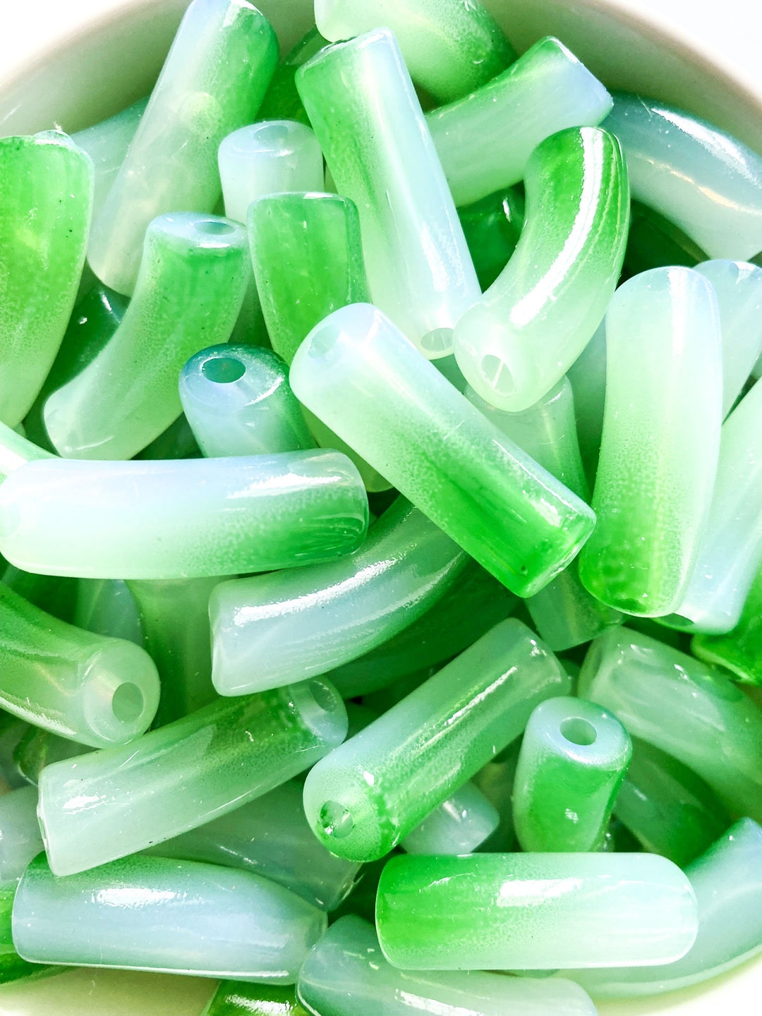 Transparent Clear Lime Green Tube Beads,two Tone Acrylic Tube Beads