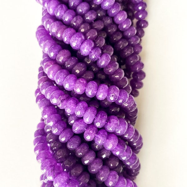 US SELLER~ Deep Purple Faceted Jade Rondelle 8x5mm Colored,Jade Full Strand Jade bead,Dyed Jade Beads, Gemstone Beads for Necklace,Bracelets