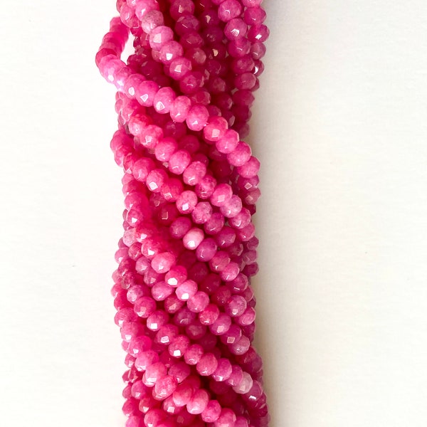 US SELLER~Magenta Pink Faceted Jade Rondelle 4x2mm Colored Jade Full Strand Jade bead Dyed Jade, Gemstone Beads Necklace, Trendy Gemstones