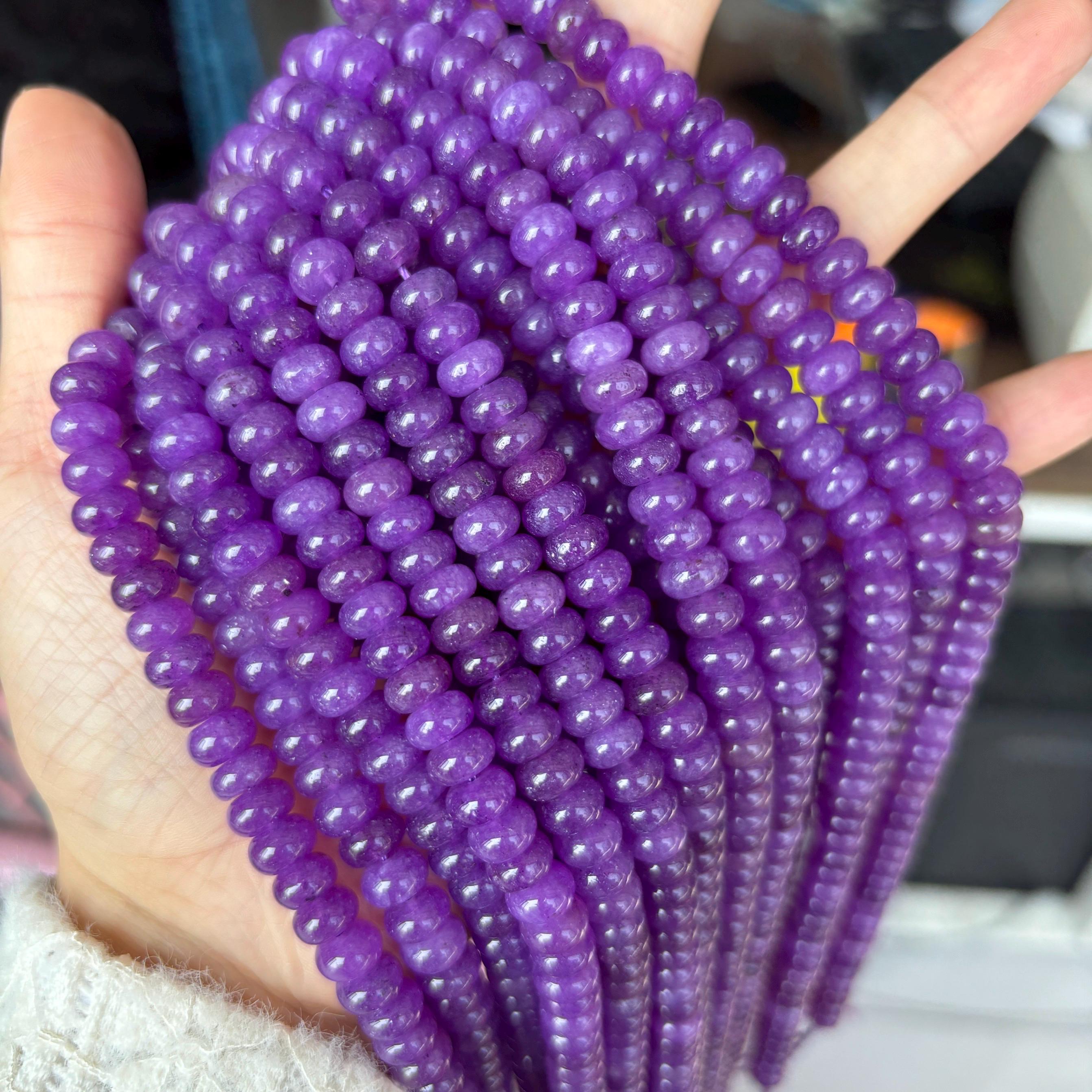 US SELLER~ Deep Purple SMOOTH Jade Rondelle 8x5mm Colored,Jade Full Strand Jade bead,Dyed Jade Beads, Gemstone Beads for Necklace,Bracelets