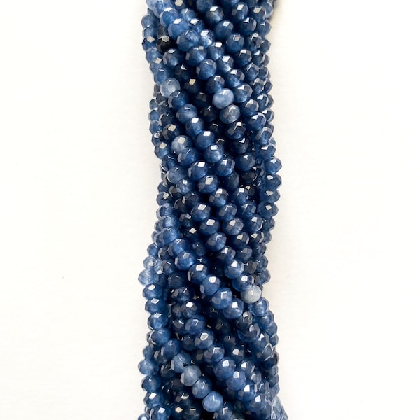US SELLER~Denim Blue Faceted Jade Rondelle 4x2mm Colored Jade Full Strand Jade bead,Dyed Jade Beads,Gemstone Beads Necklace,Bracelets,Trendy