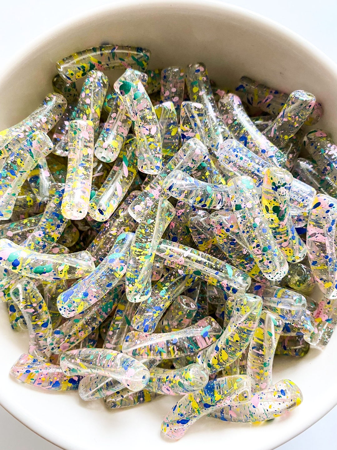 Small Acrylic Splatter Tube Beads Small Acrylic Beadsacrylic Etsy