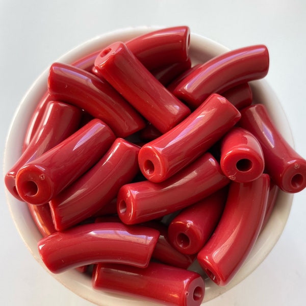 Crimson Red Acrylic Tube Beads, Big Tubes Acrylic Beads, Burgundy Tube Beads, Acrylic 12mm x 35mm,Bamboo Beads Bracelet, Maroon Resin tube