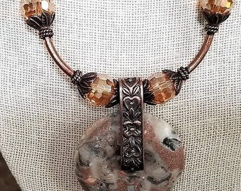 elegant and casual PICASSO Necklace I Semi-preciouspiedrasgrey mesh jasperdonut jasper Brush pendantboho chic