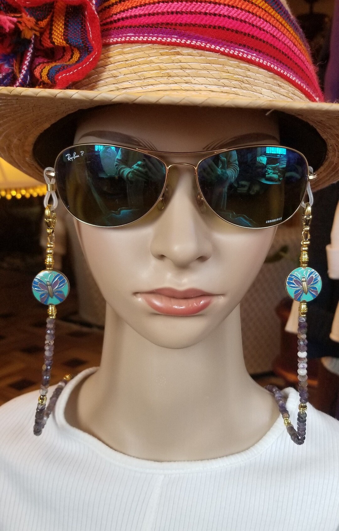 Amethyst Eyeglass Chain, Glasses Chain, Amethyst Jewelry, Butterfly