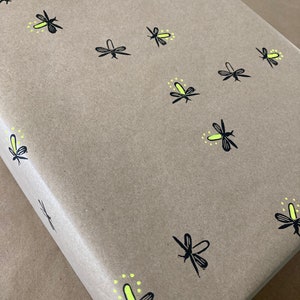 Firefly Gift Wrap, Lightning Bug Block Print Wrapping Paper