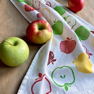 Apple Harvest Towel, Blockprint Orchard Hand Towel